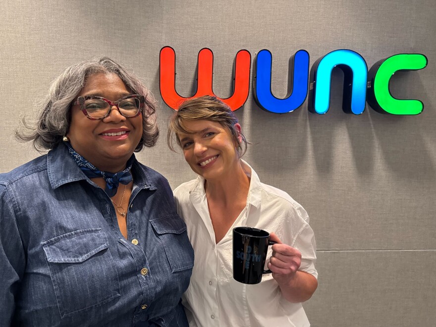 Due South co-host Leoneda Inge and chef Vivian Howard in WUNC's studios, October 2025.