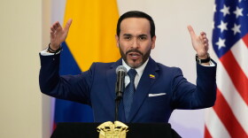 FILE - Colombian President Abelardo De La Espriella speaks during a bilateral agreements signing ceremony with U.S. Secretary of State Marco Rubio in Barranquilla, Colombia, on Sept. 8, 2026.