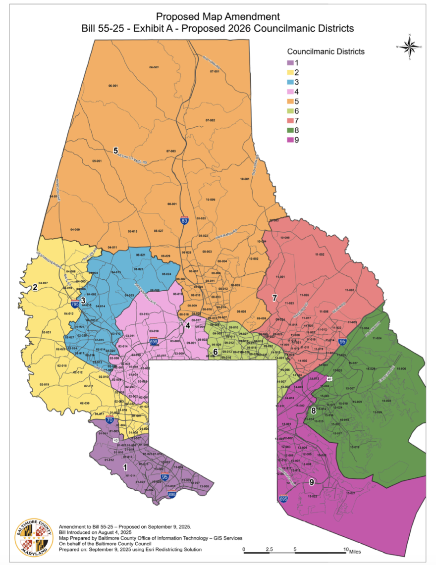 A proposed Baltimore County redistricting map
