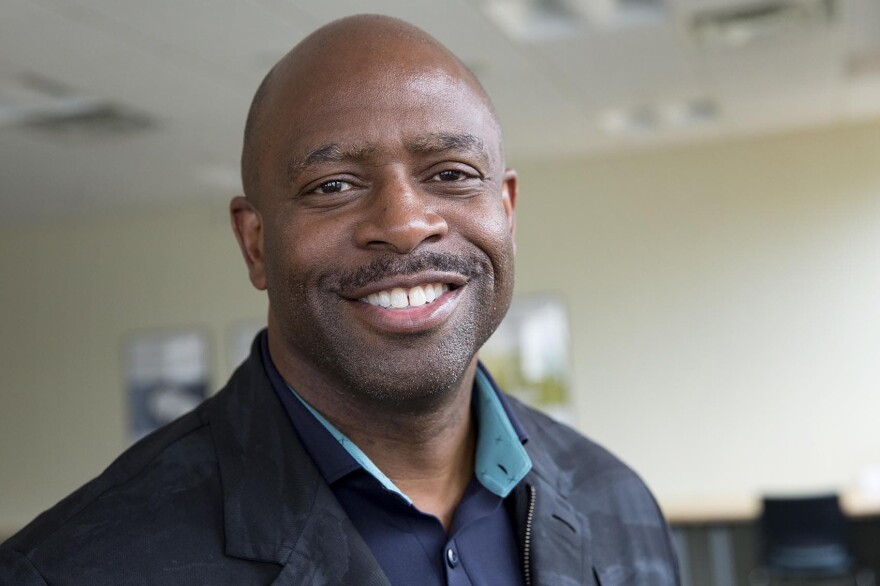 Leland Melvin, a former NASA astronaut and NFL player, at WBUR. (Robin Lubbock/WBUR)