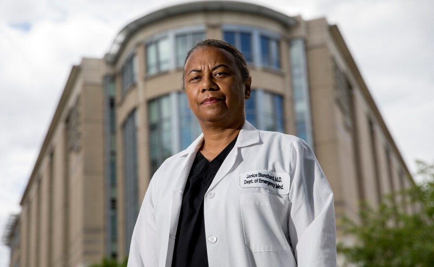 Dr. Janice Blanchard stands outside George Washington University Hospital, where she works as an emergency medicine physician.