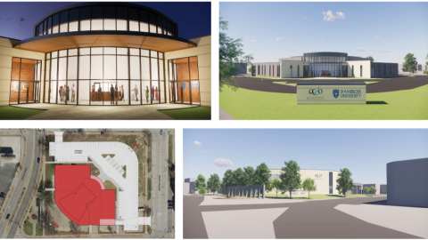Renderings for a planned $24-million music performance and practice facility in downtown Davenport, for the Quad City Symphony and St. Ambrose University.