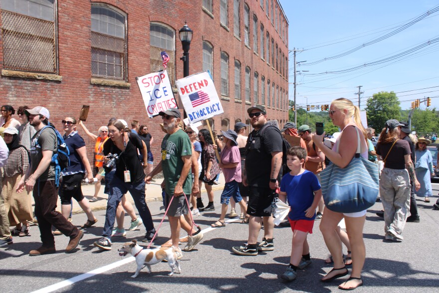 Protesters in Biddeford on Monday, July 13, 2026.