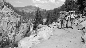 The John Muir trail near the Nevada Falls, left, bears the imprints of thousands of hikers’ boots on Sept. 6, 1972. (William Straeter/AP)
