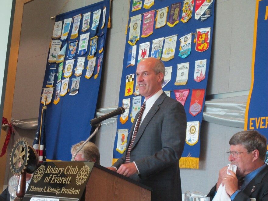 Rep. Rick Larsen speaks to the Everett (Wash.) Rotary in the Grand Vista Ballroom of Naval Station Everett in late August 2011.