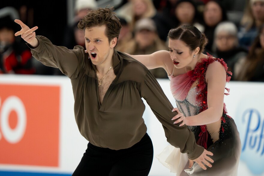 Caroline Green and Michael Parsons compete in the ice dance free skate during the 2026 U.S. Figure Skating Championships at the Enterprise Center on Saturday, Jan. 10, 2026, in St. Louis’ Downtown West neighborhood.