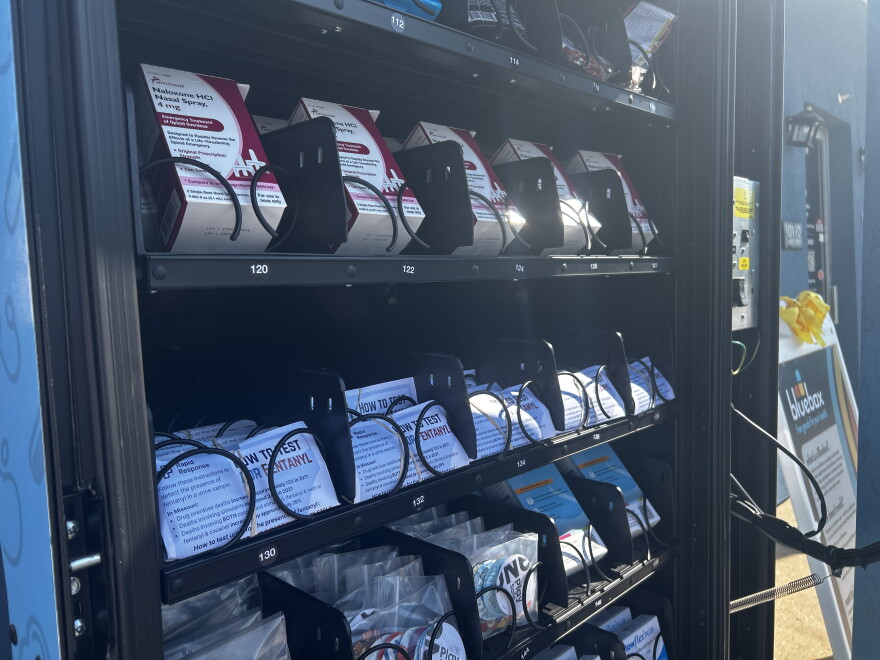 The Bluebox machines dispense the opioid-overdose antidote Narcan, along with fentanyl testing strips, safe sex kits, COVID tests and more.