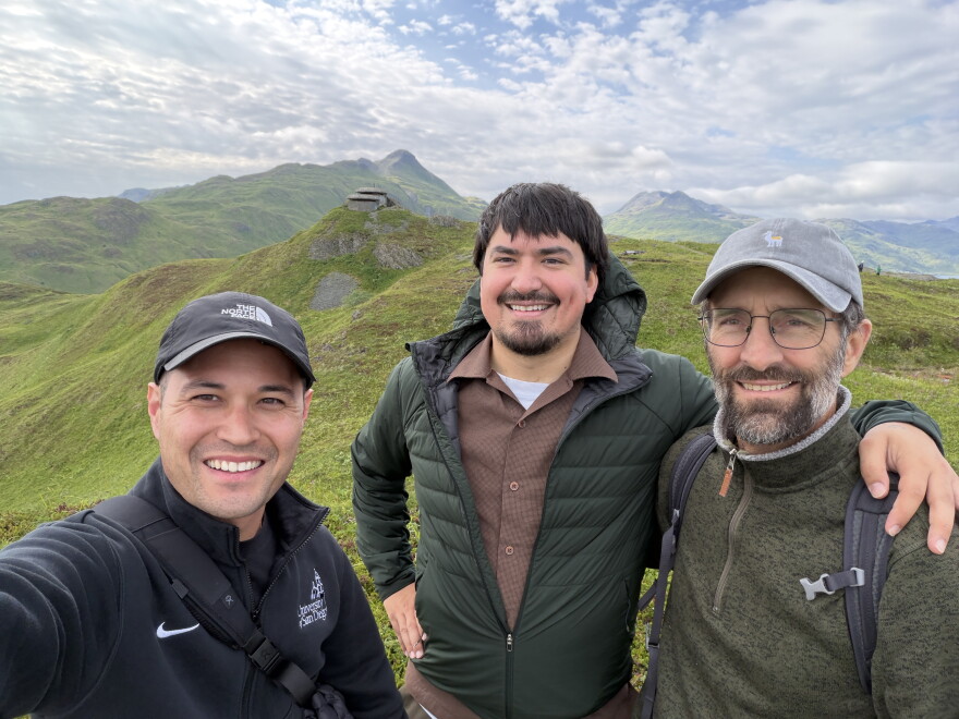From left to right: Aaron Young, Carter Price and Kevin Guerreri on Bunker Hill in Unalaska.