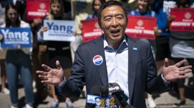 New York City mayoral candidate Andrew Yang takes questions from members of the media during a news conference after he cast his ballot at an early voting site, Wednesday, June 16, 2021, in New York. The 2020 presidential candidate has launched a third party, called the Forward Party.