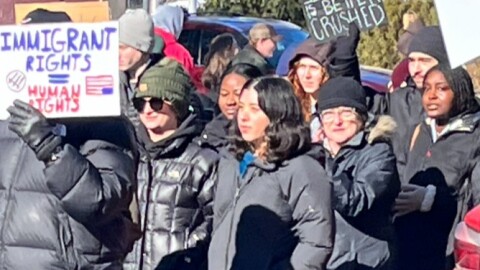 Hundreds of people joined a protest in Ann Arbor on Friday, January 30, 2026, as part of national demonstrations against the Trump administraiton and Immigration and Customs Enforcement actions against protesters and immigrants. Federal agents recently killed two people in Minneapolis, sparking the call for a general strike.