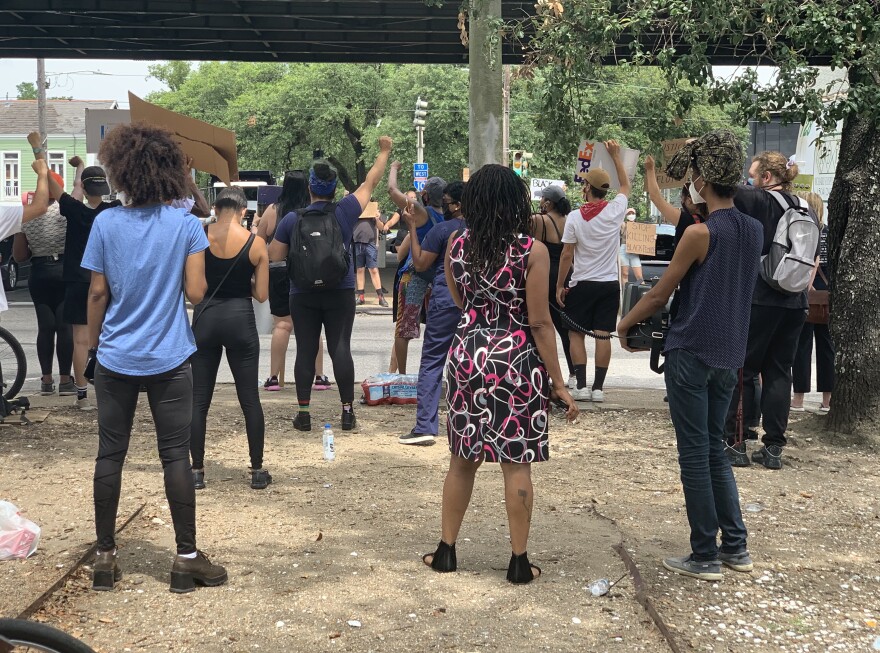 Organizers lead chants during a protest of police violence and George Floyd's killing in Minneapolis at Claiborne and Esplanade avenues in New Orleans. May 29, 2020.