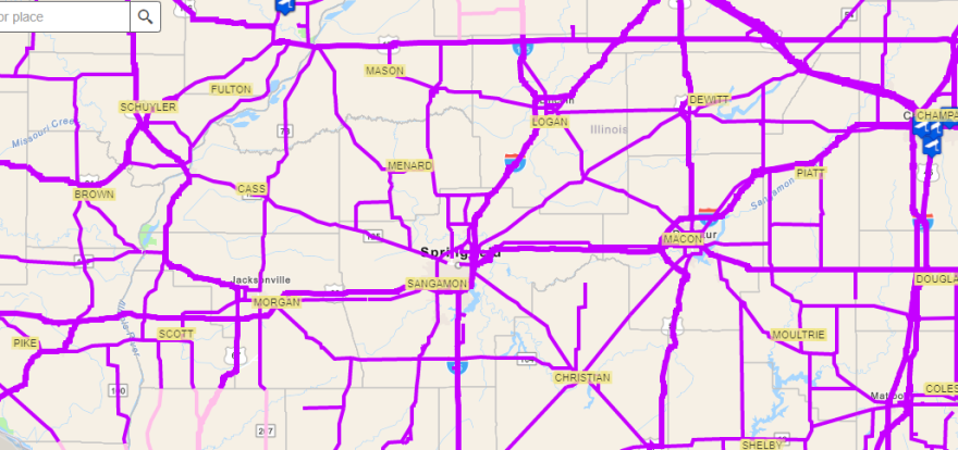  The Illinois Department of Transportation map shows roads snowpacked and hazardous