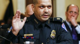 U.S. Capitol Police Sgt. Aquilino Gonell testifies during a House select committee hearing on the Jan. 6 attack on Capitol Hill in Washington, Tuesday, July 27, 2021. (Jim Bourg/Pool via AP)