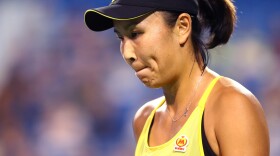 Shuai Peng of China looks on during her match against Agnieszka Radwanska of Poland on Day 7 of the Connecticut Open at Connecticut Tennis Center at Yale on August 24, 2017 in New Haven, Connecticut. (Maddie Meyer/Getty Images)