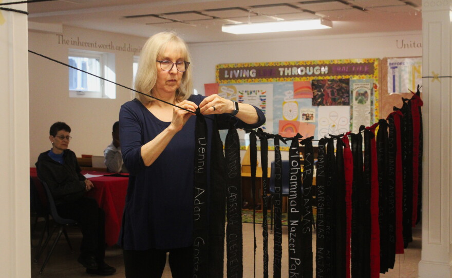About 30 people gathered at the Unitarian Universalist Congregation in Milford on Sunday, Oct. 20, 2026 to remember the people killed by ICE during the second Trump administration. 