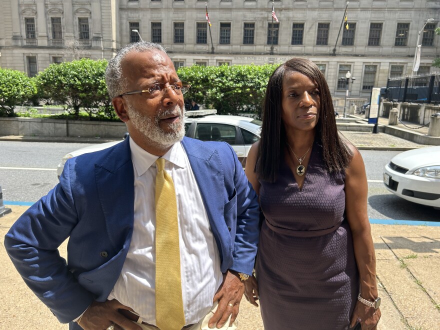 From left to right: Warren Brown and Derede McAlpin share their reaction to the verdict. Photo by Wambui Kamau/WYPR.