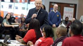 President Joe Biden addresses UAW members during a campaign stop in Michigan. (Evan Vucci/AP)