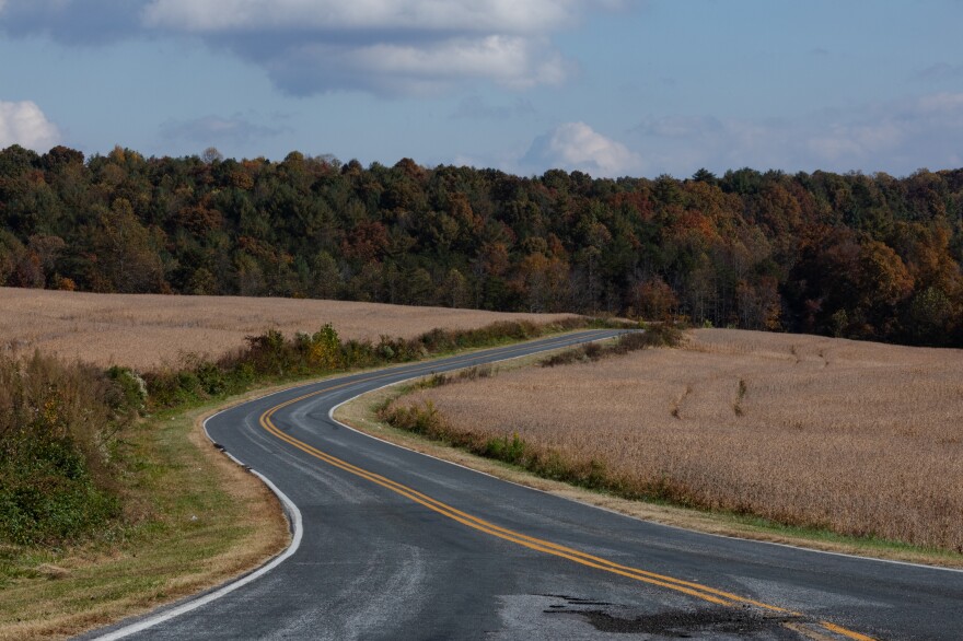 A rural road near Connelly Springs, N.C., where people who've come from the Marshall Islands — many to work in nearby poultry plants — have built a church community, the Marshallese New Beginnings Church.