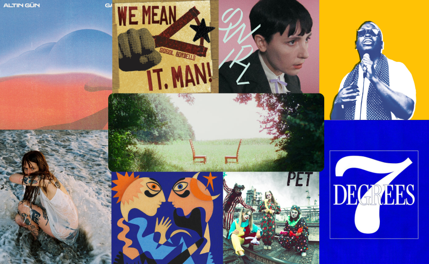 Four album covers stacked on top of each other with another one laid over in the center of the image.