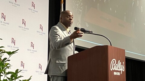 Rock Island Mayor Ashley Harris gives his State of the City address Thursday, Jan. 29, 2026 at Bally's Casino, Rock Island.