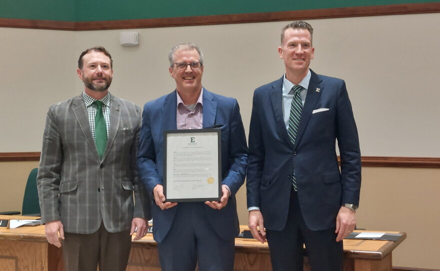 Michigan State Senator Jeff Irwin gets recognized for his years of service at the EMU Board of Regents October 15, 2026 meeting.