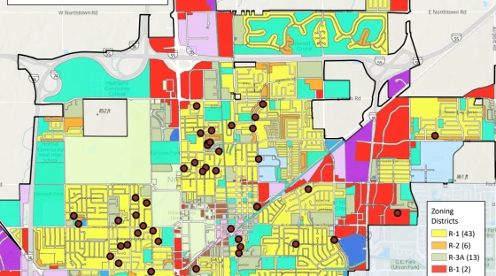 a map of registered short-term rental properties in the town of Normal.