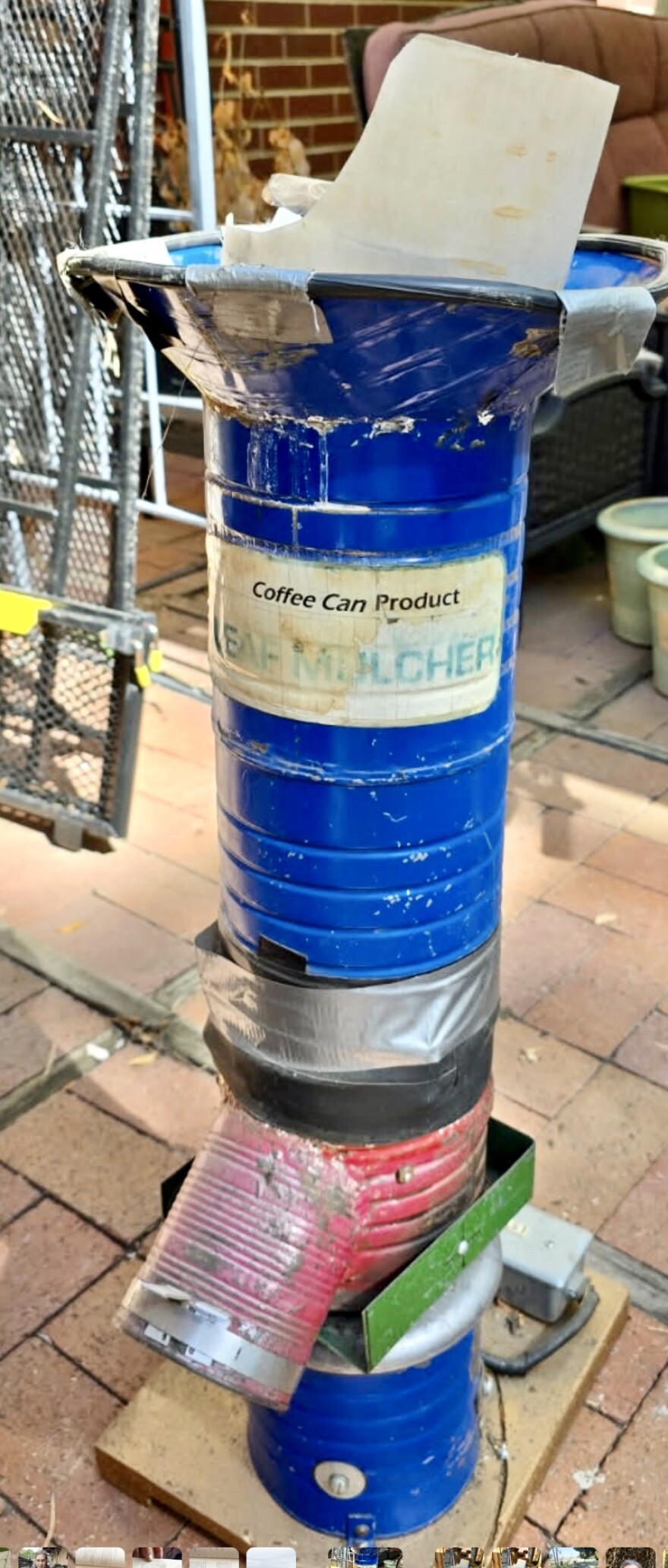 Tom Lidinsky's "coffee can product" leaf-mulcher.
