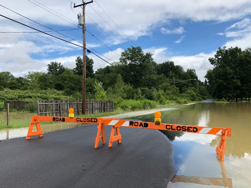 Many roads are closed across the Southern Tier and northern Pennsylvania, including this one in Conklin, Ny.