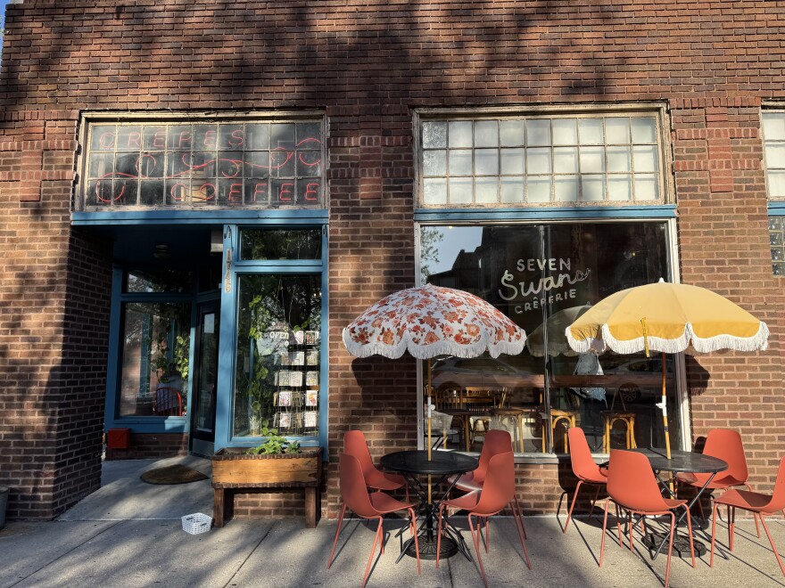 The exterior of Seven Swans restaurant in the Westside, one of Kansas City's few restaurants that specializes in crepes.