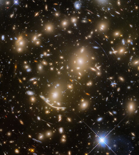 Bright circles and squiggles of white yellow, red, and blue lights swirl on a black background.