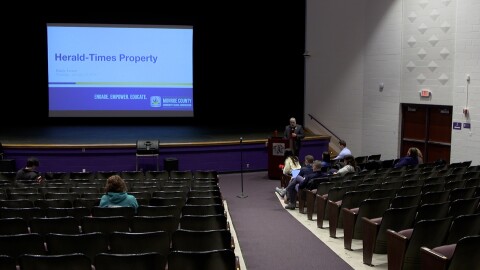 A small group of people attended MCCSC's community forum last night to hear about what the corporation could do with the former Herald-Times building.