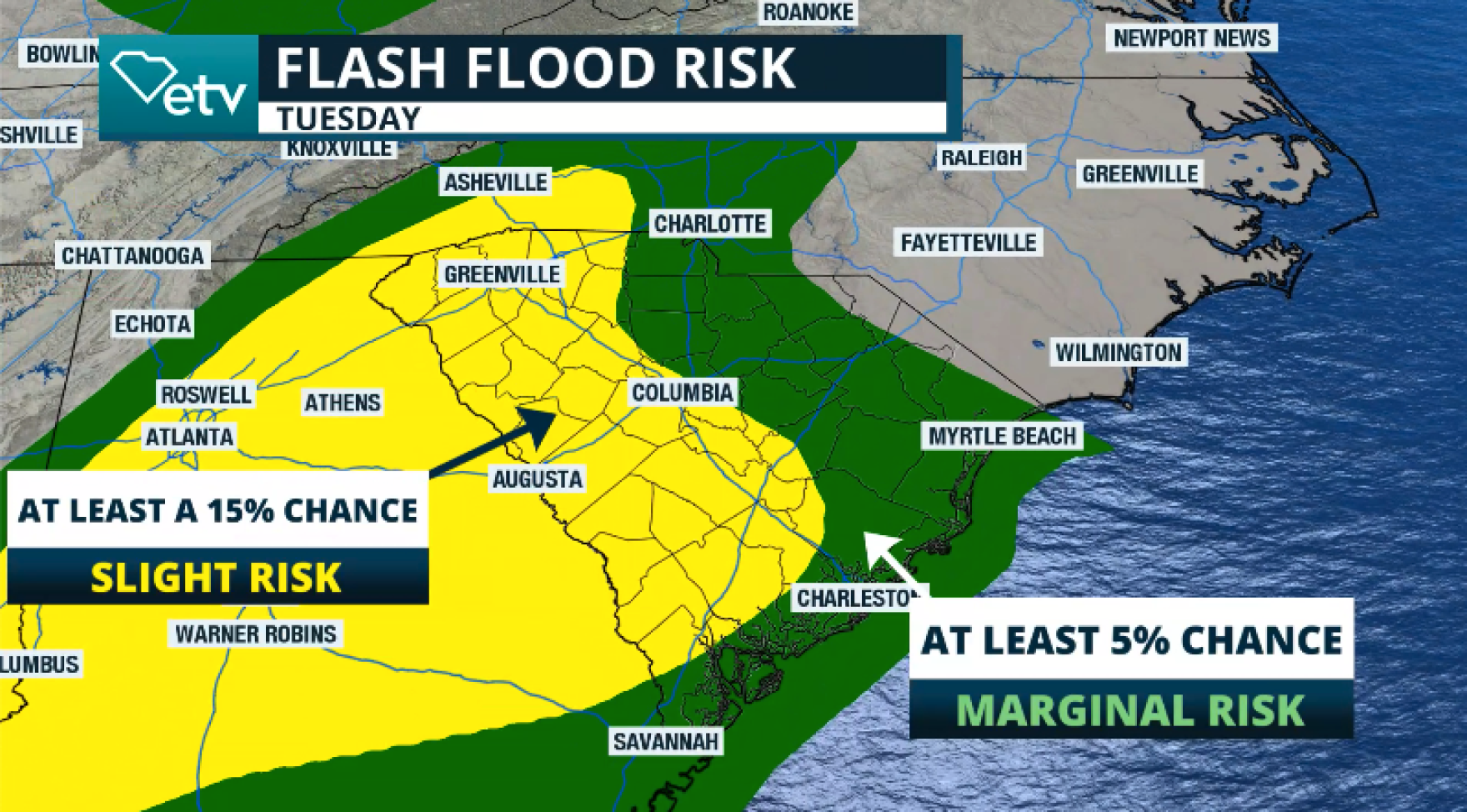 Endless rounds of rain take over South Carolina; flash flood risk ...