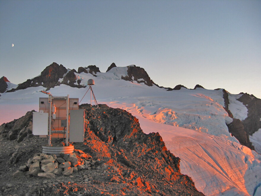 This GPS station near the summit of Mount Olympus in Olympic National Park could be part of a future earthquake detection and early warning system.