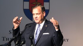 The Rev. R. Albert Mohler Jr., president of Southern Baptist Theological Seminary, speaks to reporters on Monday, Oct. 5, 2015. (Bruce Schreiner/AP)