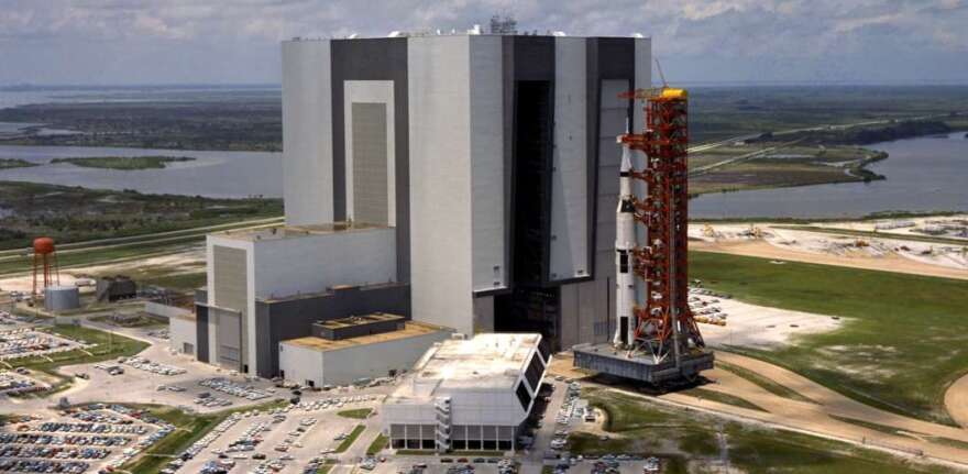 Apollo 11 rolls out of the VAB at NASA's Kennedy Space Center ahead of the launch. Photo: NASA