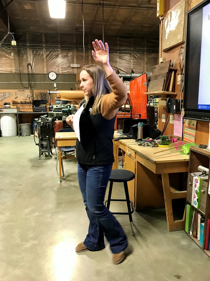 MSU Extension Agent Callie Cooley speaks to students at Broadview School in Yellowstone County