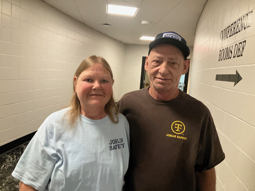 Cheryl and Wayne Davis of Davenport, who worked at the Tyson Joslin plant 37 years, attended the Wednesday job fair and workshops at Vibrant Arena, Moline.