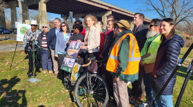 New York Assemblywoman Pat Fahy speaks at Corning Preserve on November 16, 2023.