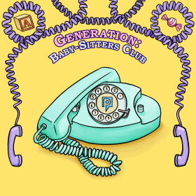 Illustration of a green landline phone with a spiral cord and a round number dial. 