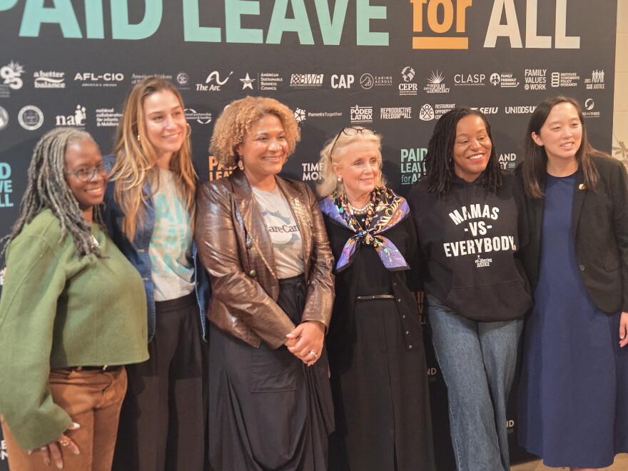 Advocates for paid family and medical leave spoke in Detroit on Friday, October 16, 2026.