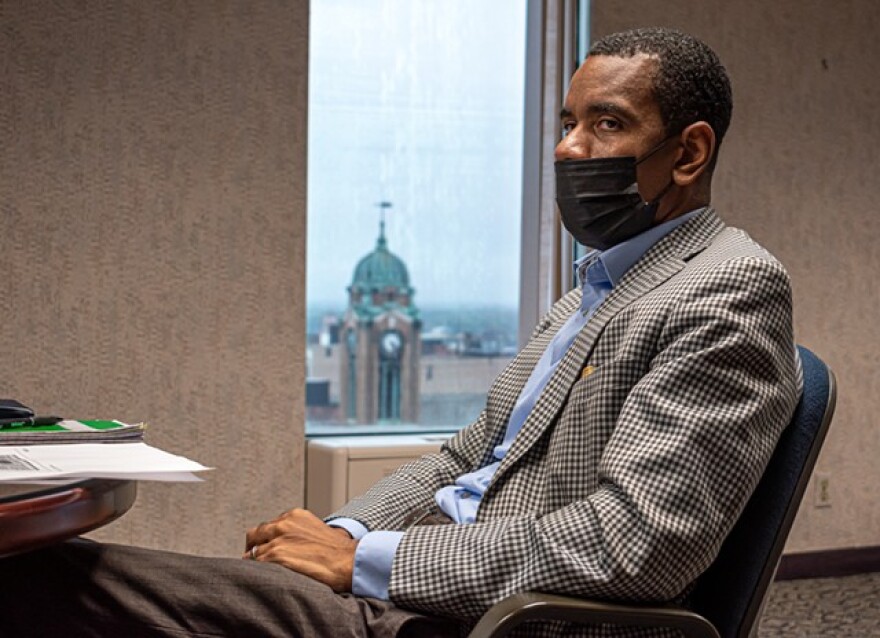 Evans' campaign headquarters sit at One East Avenue, overlooking Parcel 5.