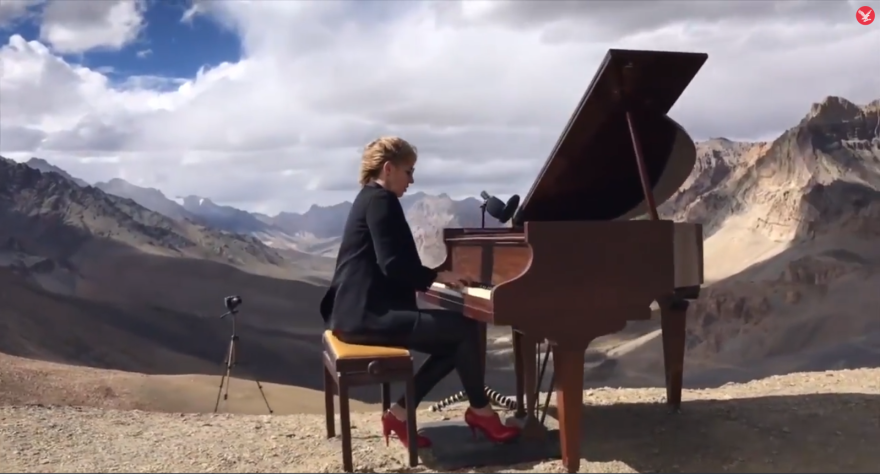 Pianist Evelina De Lain perfors her record-breaking concert in the Himalayas