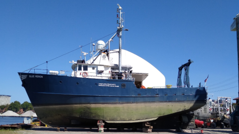 The R/V Blue Heron, a research vessel operated by the University of Minnesota Duluth’s Large Lakes Observatory. The ship takes research across the Great Lakes each summer to collect samples. (credit: University of Minnesota Duluth)