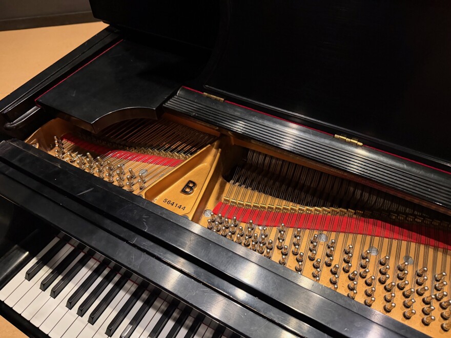 Inside a Steinway piano.
