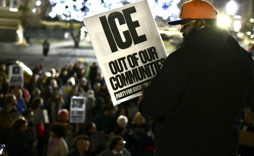 Protesters at a demonstration against U.S. Immigration and Customs Enforcement in Louisville on Thursday, January 8, 2026. 