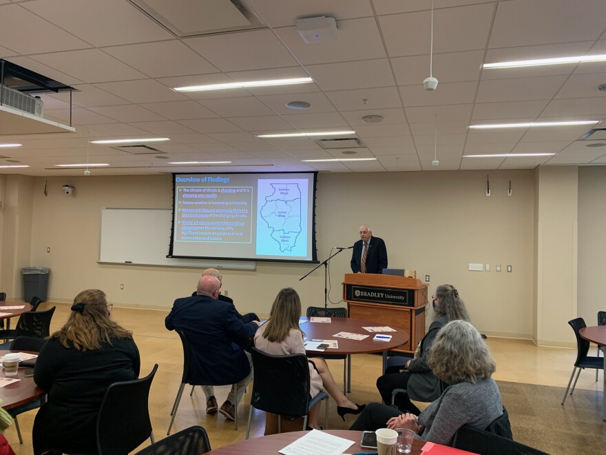 Dr. Donald Wuebbles presented during "Tackling Climate Change in the Rural Midwest," a summit at Bradley University on Nov. 5, 2021.