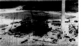 The P. L. Bartow Steam Power Plant under construction on Weedon Island in the summer of 1957.