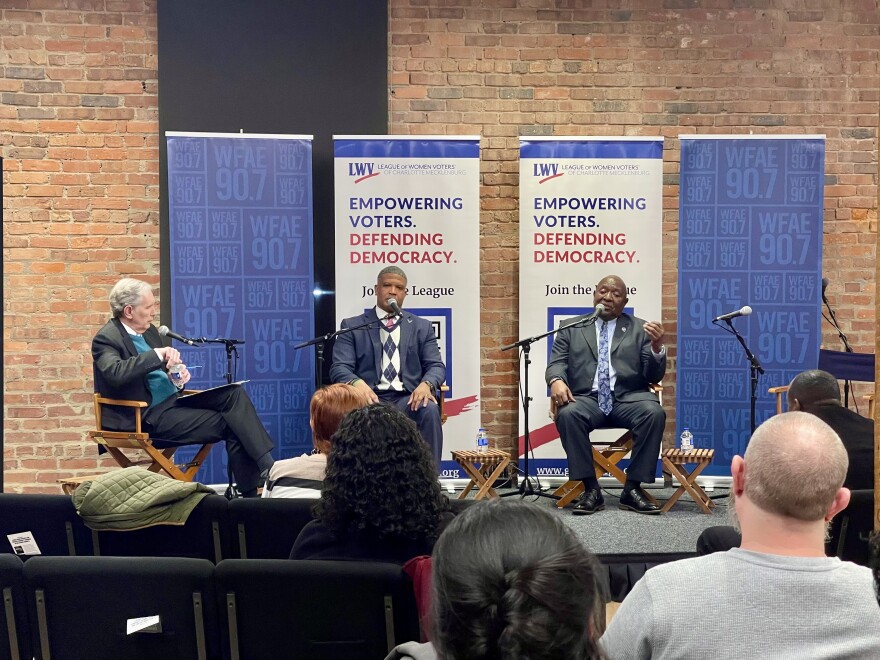 WFAE’s Mike Collins (left), Rodney M. Collins and Sgt. Ricky Robbins.