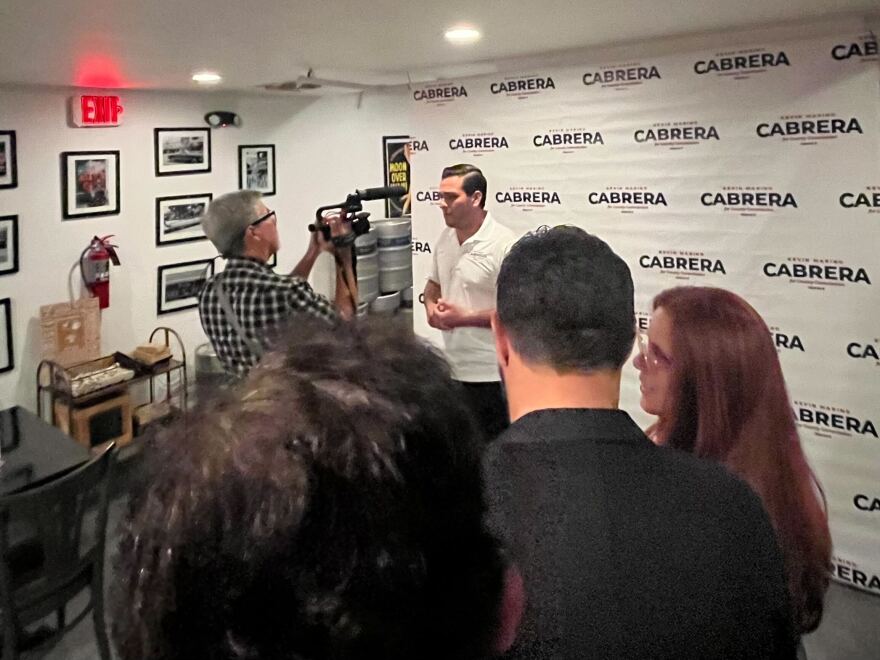 Kevin Cabrera thanks constituents at his watch party in Miami in November 2022. 
