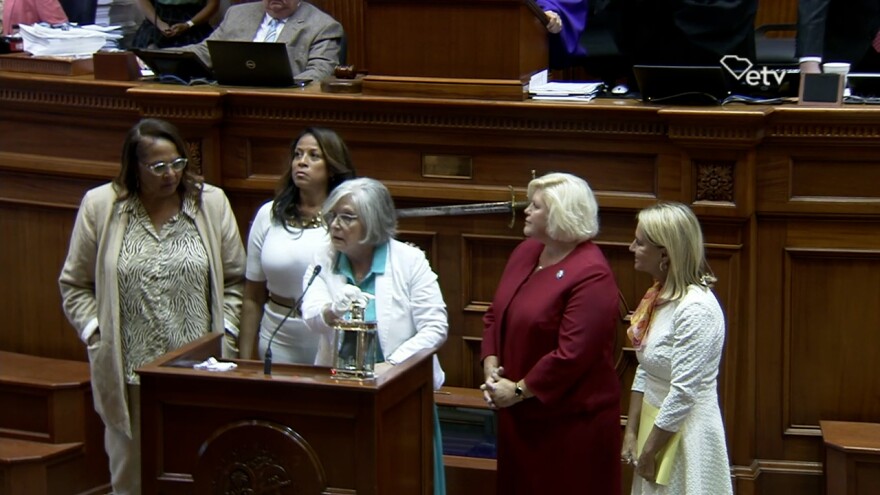 Lexington Republican Sen. Katrina Shealy gave her goodbye speech to the Senate chamber flanked by her fellow sister senators including Sen. Margie Bright Matthews, Sen. Mia McLeod, Sen. Penry Gustafson and Sen. Sandy Senn—the latter two Republicans also lost their primaries.